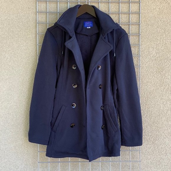 Sears Jackets & Blazers - Navy Belted Pea Coat Style Trench Coat Jacket